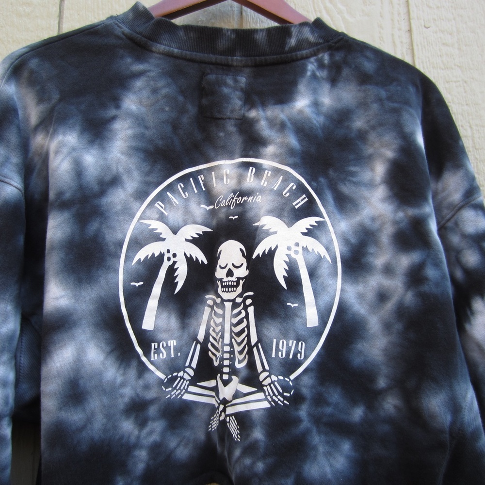 Reflex Crop Top Women's L Blue Tie Dye Pullover Skull Halloween Streetwear Y2K‎